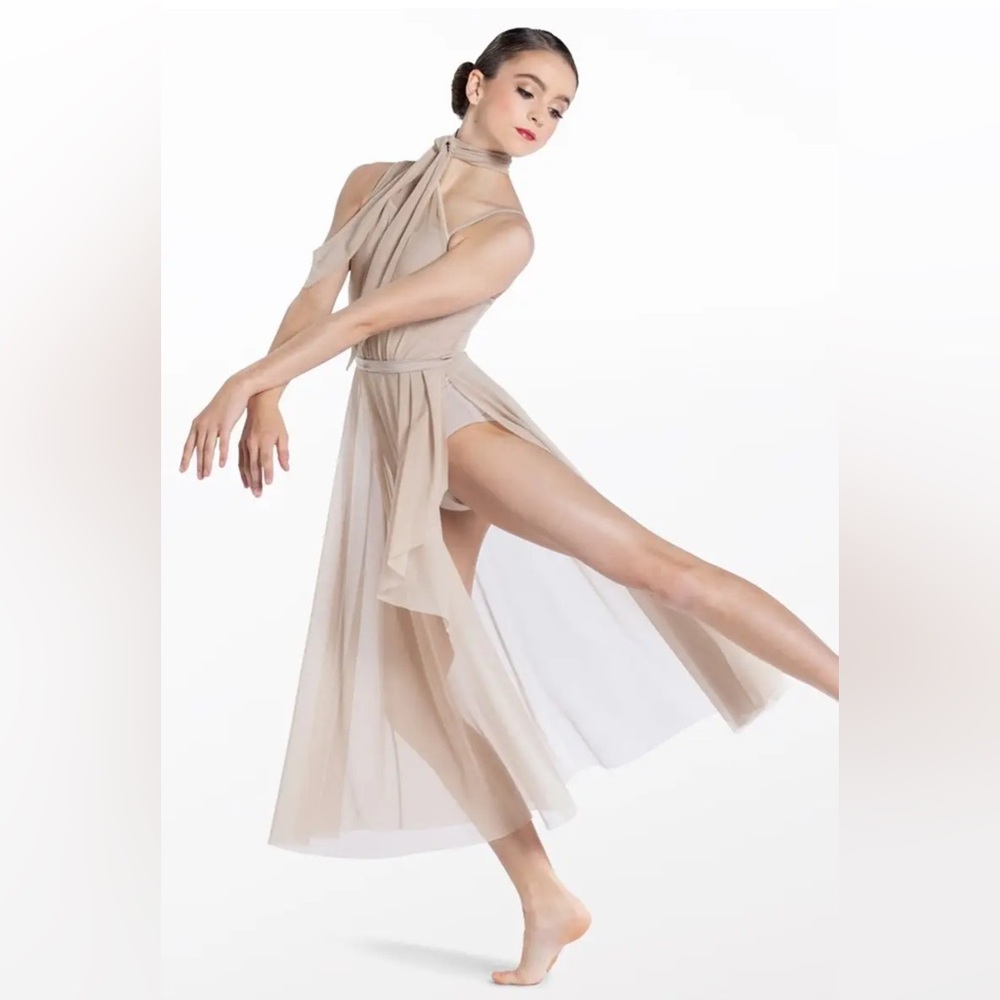 Latte One Shoulder Tied Neck Dress for Lyrical or Contemporary